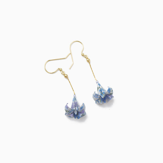 blue dangling origami lily earrings