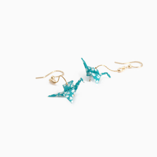blue origami crane earrings