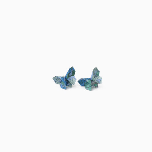 blue with green paper origami butterfly stud earrings