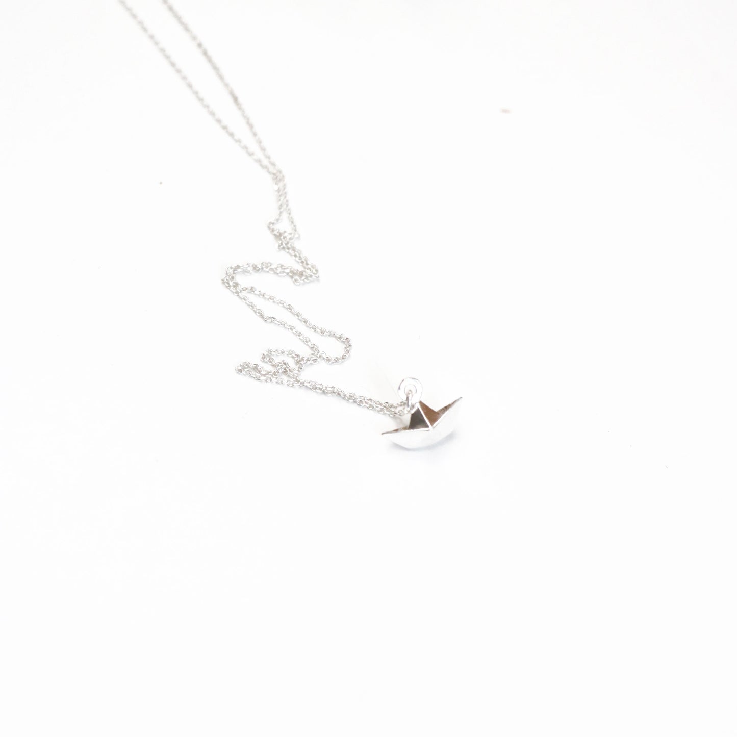 silver tiny origami boat necklace