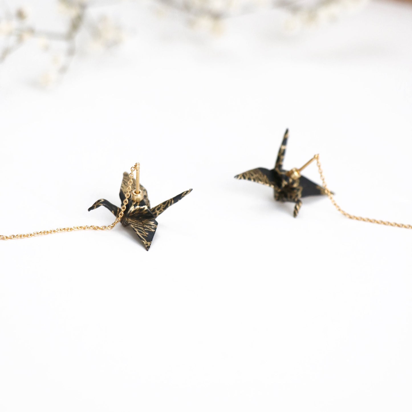 Black and Gold Origami Crane Earrings