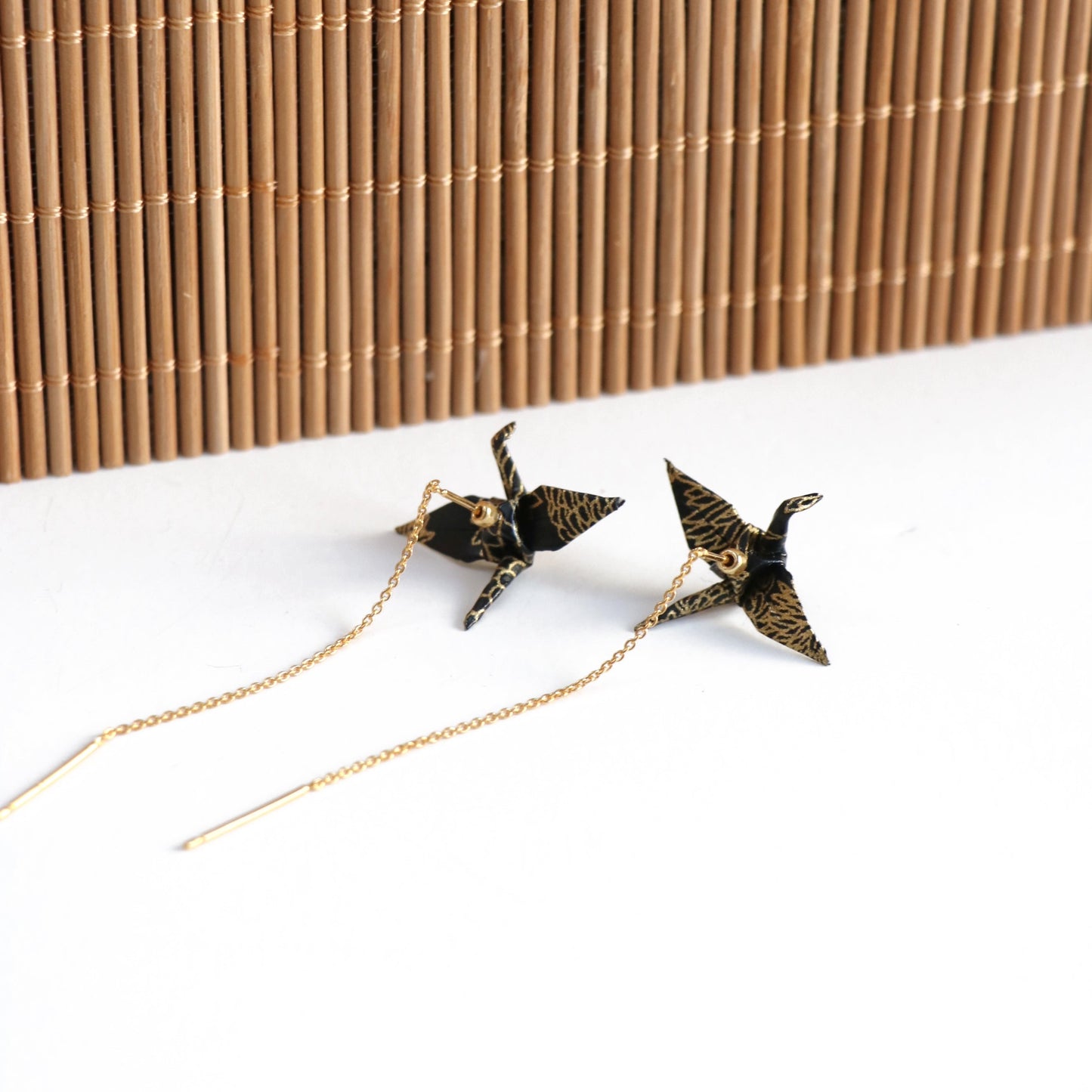 Black and Gold Origami Crane Earrings